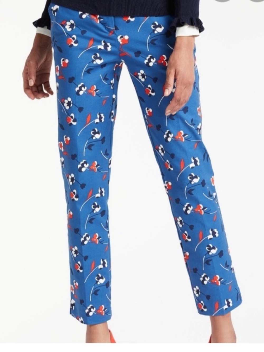 Boden Richmond 7/8 Ankle Chino Trouser Pants Blue Floral Print Women US 6 L
